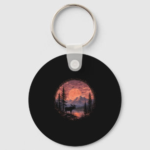 Porte-clés Lac de la lune de l'orignal montagne forêt sauvage