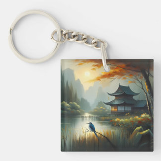 Porte-clés Lac Japon Oiseau 1 - Toile