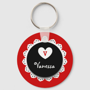 Porte-clés Lacey Circle Monogramme et nom V13 ROUGE NOIR