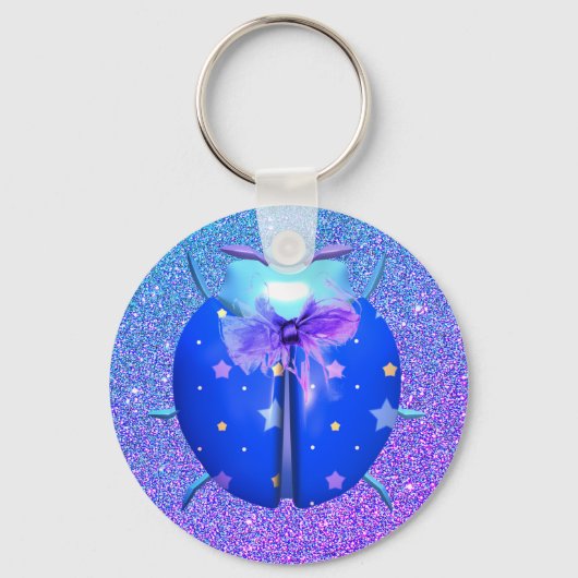 Porte-clés Ladybug bleu étoiles parties scintillant mignonne (Recto)