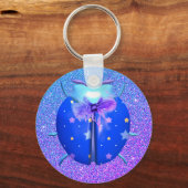 Porte-clés Ladybug bleu étoiles parties scintillant mignonne (Recto)