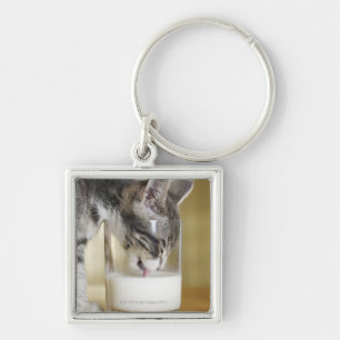 Porte-clés Lait boisson de chaton de verre