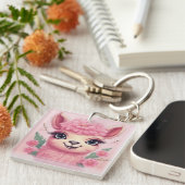 Porte-clés Lama bébé rose souriant (Devant Droit)