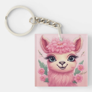 Porte-clés Lama bébé rose souriant
