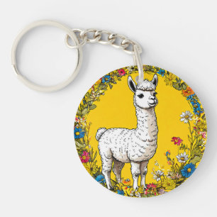 Porte-clés Lama blanc joyeux
