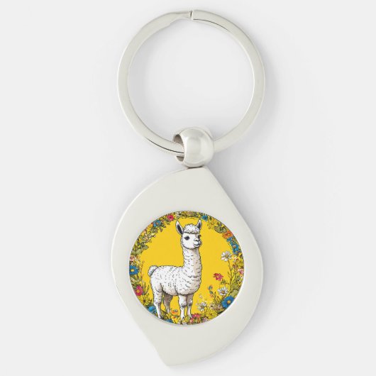 Porte-clés Lama blanc joyeux (Devant)
