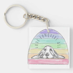Porte-clés l'amour conquiert tout chien arc-en-ciel basset ho