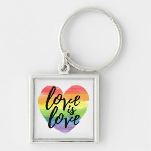 Porte-clés L'amour est l'amour Coeur d'aquarelle arc-en-ciel
