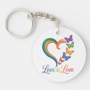 Porte-clés L'amour est l'amour LGBT Papillon Cœur Arc-en-ciel