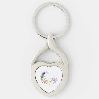 Porte-clés L'amour est l'amour Plume Arc-en-Ciel Élégant Cœur