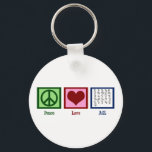 Porte-clés Langue des signes Peace Love<br><div class="desc">Un signe de paix,  un coeur,  et l'alphabet ASL des mains. Un grand cadeau pour la communauté des sourds ou un interprète américain de la langue des signes.</div>