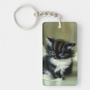 Porte-clés Langue vintage de Kitten noir et blanc