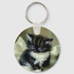 Porte-clés Langue vintage de Kitten noir et blanc