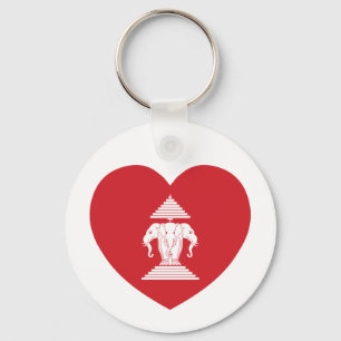 Porte-clés Laotian Erawan 3 Tête Elephant Coeur Drapeau
