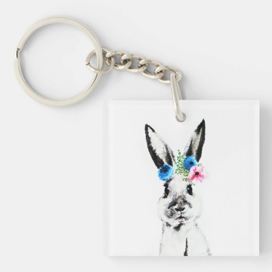 Porte-clés Lapin avec des fleurs (Devant)