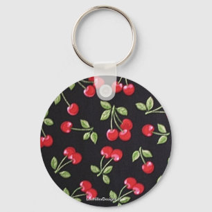 Porte-clés lapin billy Rockabilly Cerises Rouges sur Fond Noi