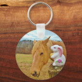 Porte-clés Lapin blanc et cheval jaune blond (Recto)