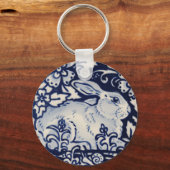 Porte-clés Lapin bleu et blanc Grotte Floral Grotte de bois (Recto)