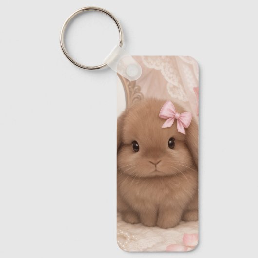 Porte-clés lapin coquet ruban rose (Recto)