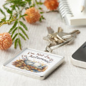 Porte-clés Lapin d'automne en Feuille avec une citation amusa (Côté)