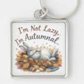 Porte-clés Lapin d'automne en Feuille avec une citation amusa (Devant)