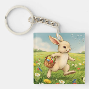 Porte-clés Lapin de Pâques de prairie printanière vintage