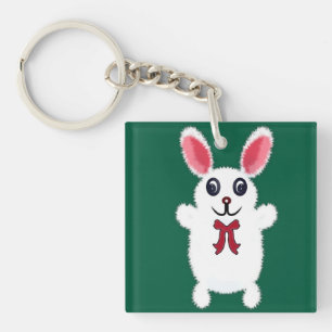 Porte-clés Lapin de Pâques Mignon, Doux et Blanc avec un Nœud