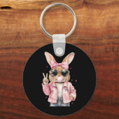Porte-clés Lapin de Printemps Léopard soufflant du Bubble Gum (Recto)