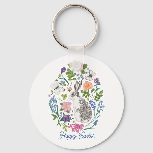 Porte-clés Lapin et fleurs de Pâques personnalisés (Recto)