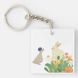 Porte-clés Lapin et Oiseau de Whimsical en Fleur - Plage de p