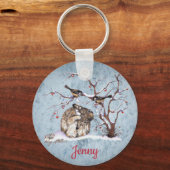 Porte-clés Lapin et Oiseaux de Neige (Recto)