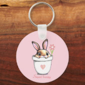 Porte-clés Lapin intelligent avec Fleur et Coeur sur Rose cla (Verso)