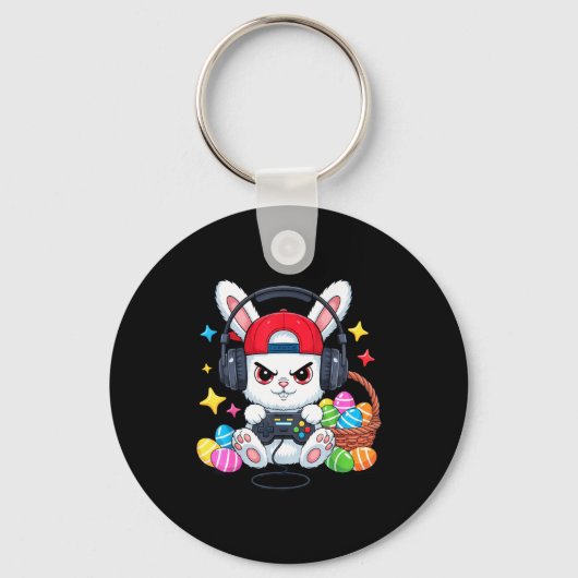 Porte-clés Lapin mignon avec écouteurs jeu de Pâques (Recto)