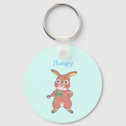 Porte-clés Lapin Mignon Faim et Somnolent Bleu (Recto)