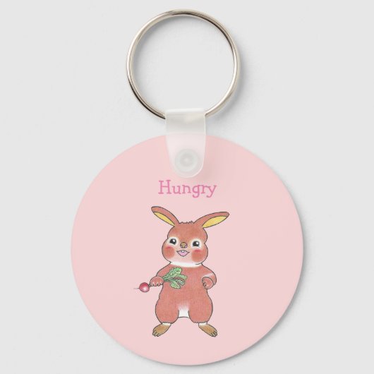 Porte-clés Lapin Mignon Faim et Somnolent Rose (Recto)