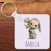 Porte-clés Lapin mignon tenant une Tulipe (Recto)