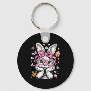 Porte-clés Lapin mignon visage léopard coquette noeud papillo