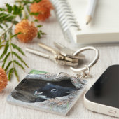 Porte-clés Lapin noir en creux d'un arbre photo (Devant Droit)