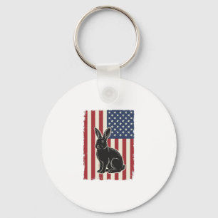 Porte-clés Lapin Patriotique Drapeau Américain Gravure Vintag