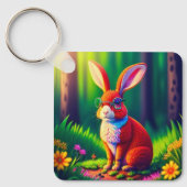 Porte-clés Lapin rouge assis sur l'herbe (Recto)