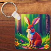 Porte-clés Lapin rouge assis sur l'herbe (Recto)