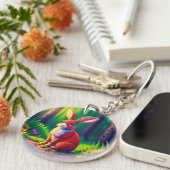 Porte-clés Lapin rouge assis sur l'herbe (Devant droit)