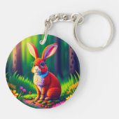 Porte-clés Lapin rouge assis sur l'herbe (Dos)