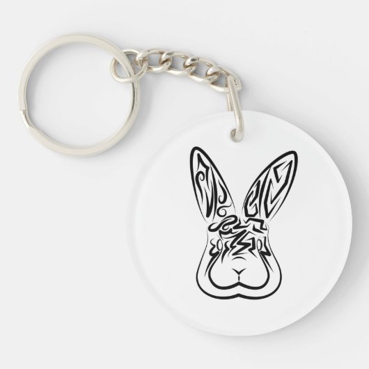 Porte-clés Lapin tribal noir et blanc (Devant)