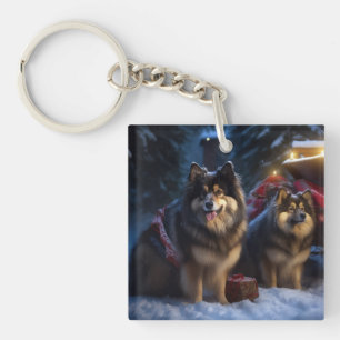 Porte-clés Lapphund finlandais Traîneau enneigé Décor de Noël