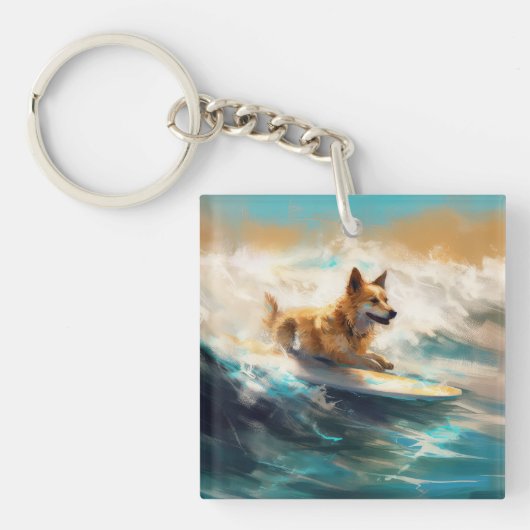Porte-clés Lapphund Plage Finlandaise Plage Surf Peinture (Devant)