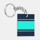 Porte-clés Large Bright Aqua White Racing Stripes Sur Marine (Devant gauche)