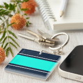 Porte-clés Large Bright Aqua White Racing Stripes Sur Marine (Devant Droit)