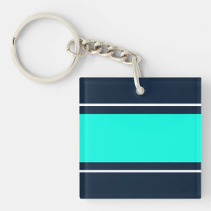 Porte-clés Large Bright Aqua White Racing Stripes Sur Marine