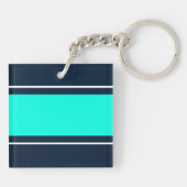Porte-clés Large Bright Aqua White Racing Stripes Sur Marine (Dos)
